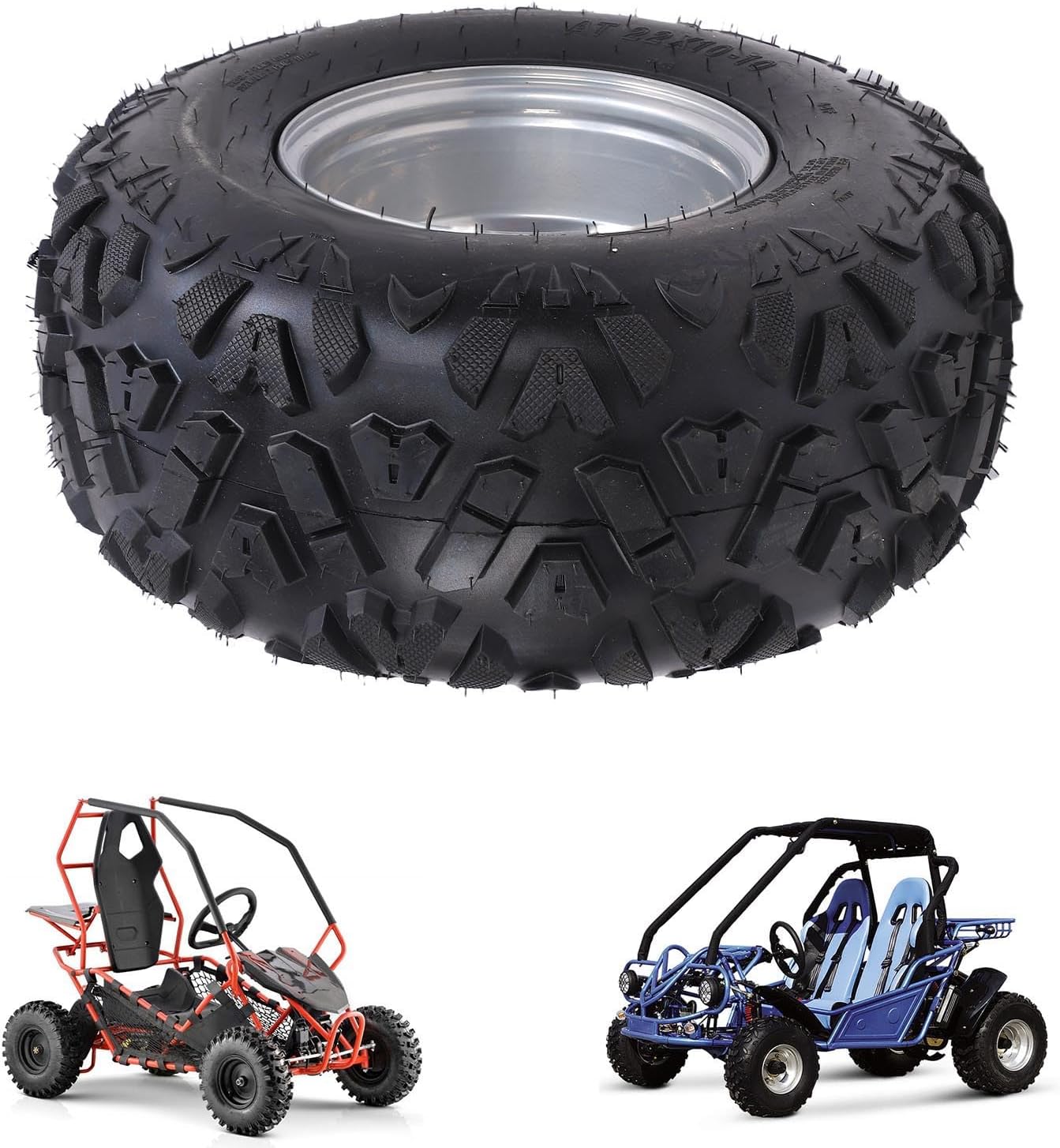 Brilluxa Rear Wheel Tire, 22X10-10 10 Inch A Pattern Tubeless Tyre, Anti Slip and Explosion Proof with Hubs for UTV Go Kart Cart ATV