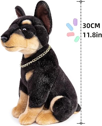 Miniatura 4 de FRANKIEZHOU Peluche Doberman realista, animal de peluche realista de 12 pulgadas, perro de juguete suave, regalos para niños, regalo de bebé, lindo
