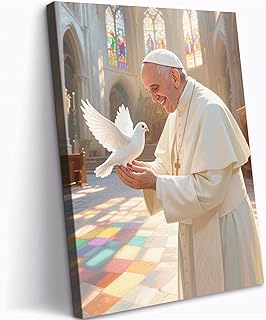 UZMKM Pope Francis Memorial Mural Canvas Wall Art, Modern Catholicism Picture, 1936-2025 Commemorative Artwork, 8x12 inch
