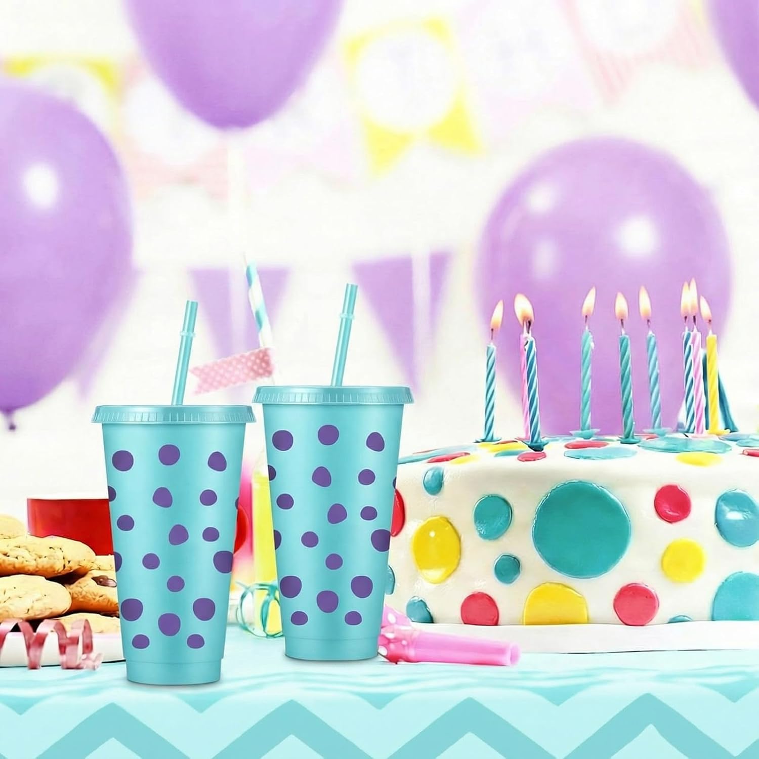 Jingmore 15 Pcs Monster Party Cups 24oz Reusable Blue Purple Monster Theme Plastic Tumblers with Lid and Straws Cartoon Character Drinking Cups for Birthday Party Favors Decoration Supplies