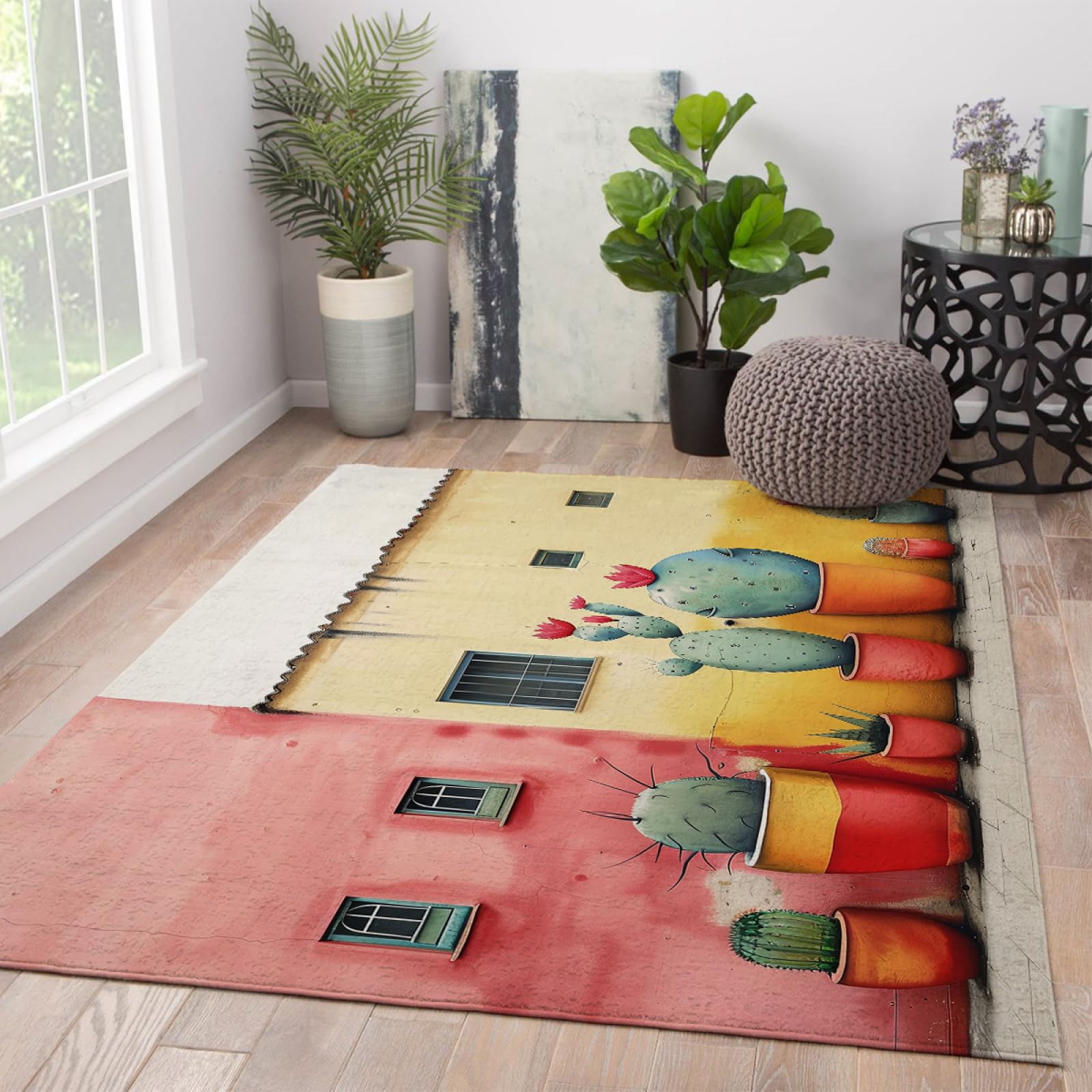 Zmywalny dywanik o wymiarach 150 x 210 cm, zielony kaktus, dywan podłogowy do sypialni, salonu, pokoju zabaw, mata pod drzwi wejściowe do domu, 150 x 210 cm