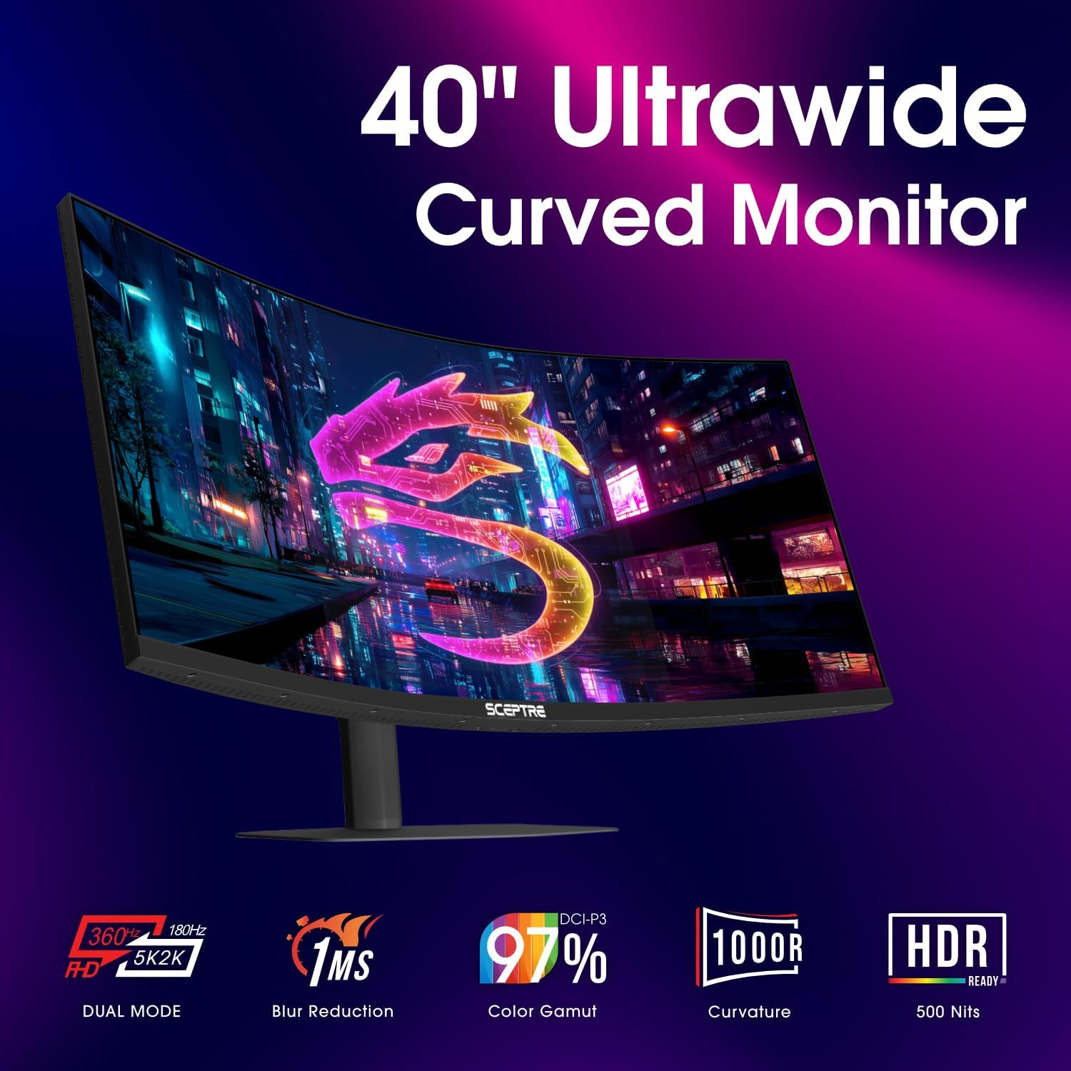 New! Sceptre Curved 39.7-inch 5K2K 5120 x 2160 UHD+ Prime Gaming Monitor up to 180Hz 1000R 1ms DisplayPort X2 HDMI X2 Build-in Speakers, Height Adjustable Machine Black 2027 (C415B-UUS360 Series) 5 71Y6D2dFTGL. AC SL1500