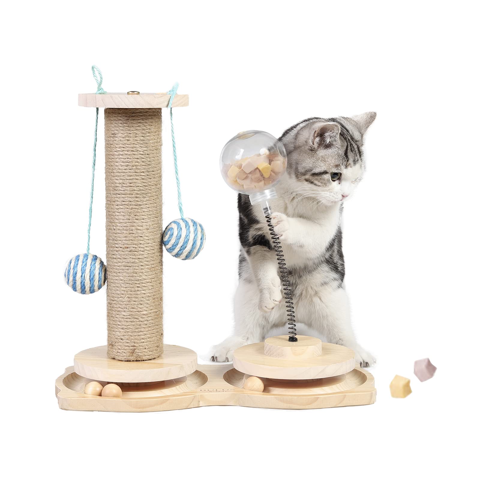 Marchul Juguete Interactivo de Comida para gatos, Juguetes para gatos de Interior, Doble Pista de Bola Circular de 2 Capas con Bola de golosinas para gatos, Juguete de alimentación Lenta