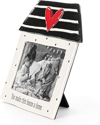 Miniatura 4 de DEMDACO 5004830116 You Make This House a Home - Marco de fotos de gres negro, blanco y rojo con capacidad para fotos de 5 x 7 pulgadas