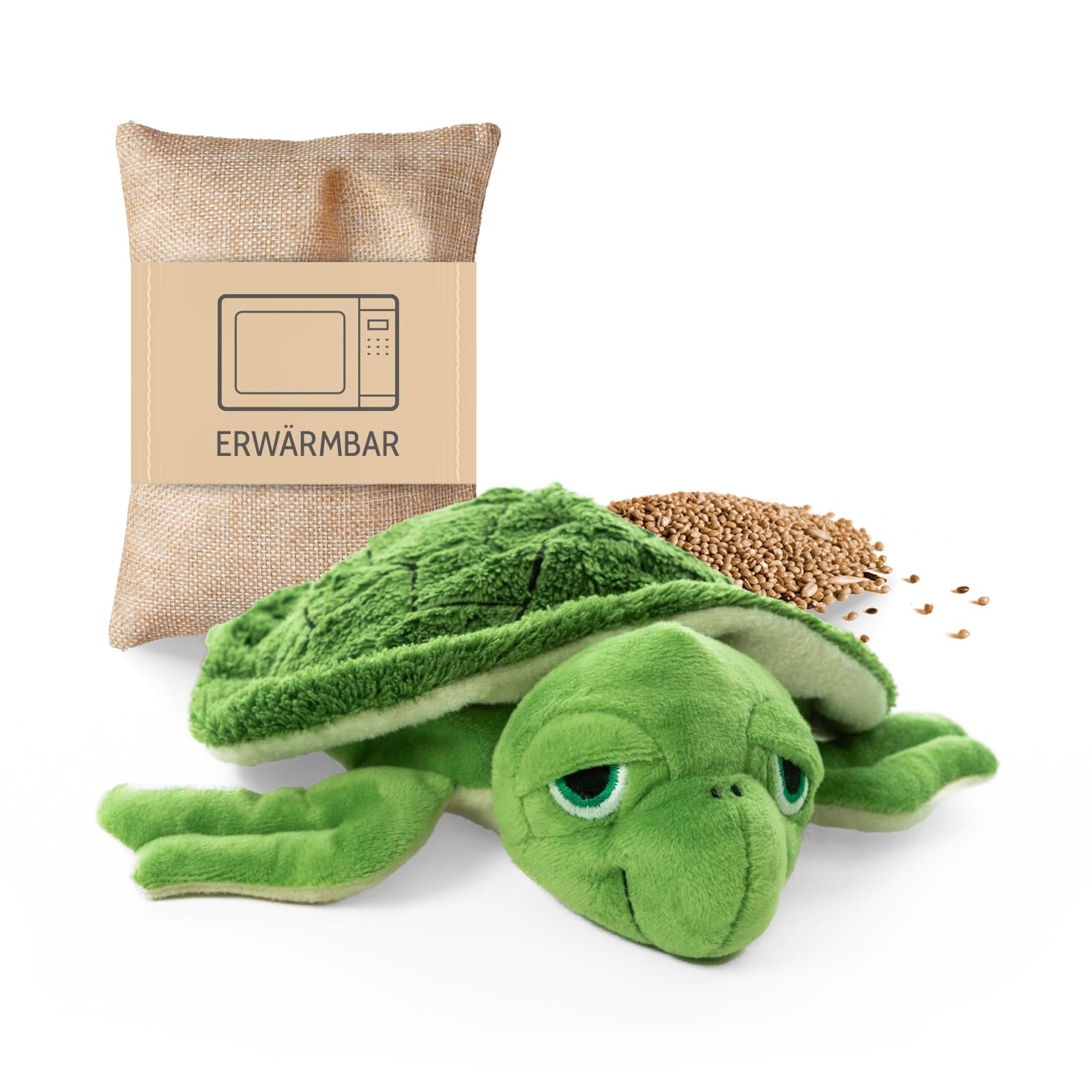 Habibi Botella de agua caliente de felpa con diseño de tortuga verde con funda extraíble