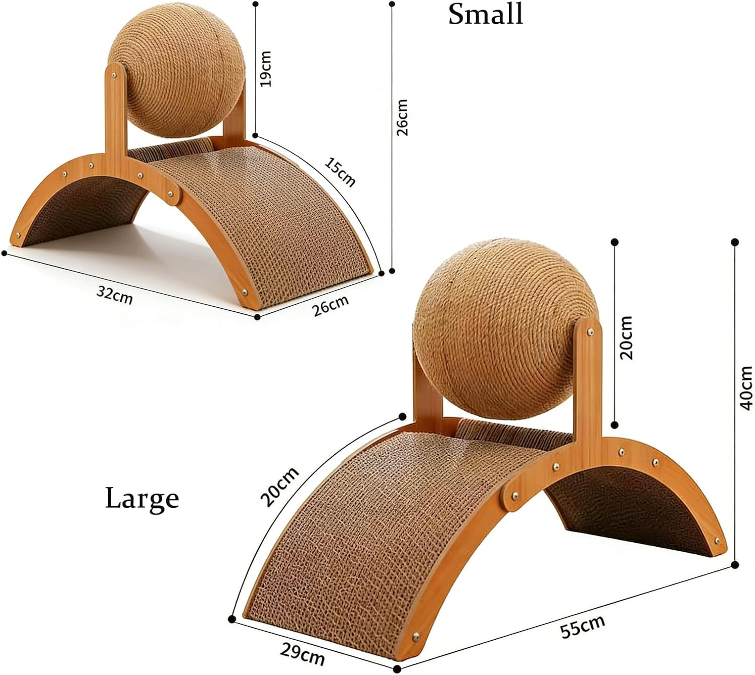 Cat Scratching Ball on Stand, Interactive Cat Scratcher with 360° Rotating Sisal Ball on a Solid Wood Base – a Long-Lasting Toy for Indoor Cats that Helps Reduce Damage to Your Rugs (Large)