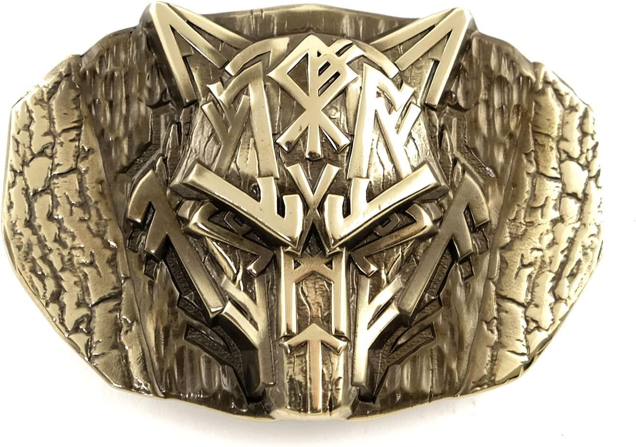 Runic Wolf Belt buckle, Scandinavian Old Norse Celtic wild animal werewolf Viking Fenrir mythology solid German silver belt buckle for casual belt