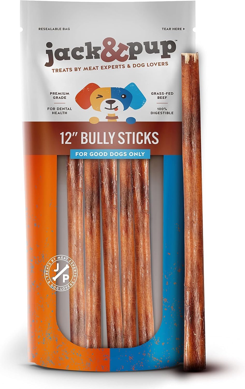 Jack&Pup 12 Inch Standard Bully Sticks for Medium...