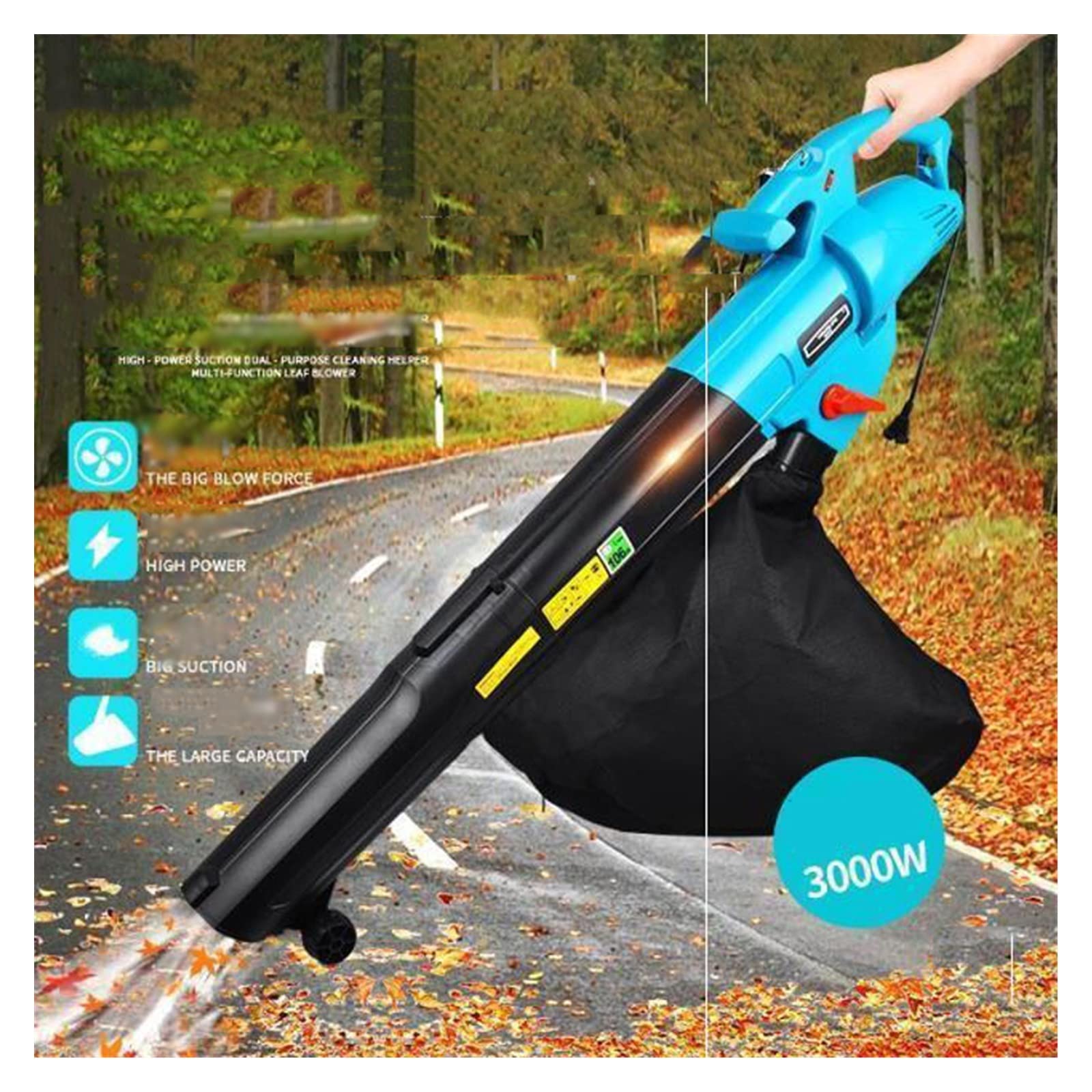 Aspirapolvere elettrico 2 in 1 Collettore di polveri/ventilatore Macchina for raccolta foglie da giardino Trituratore Soffiatore 3000W per professionisti e fai da te