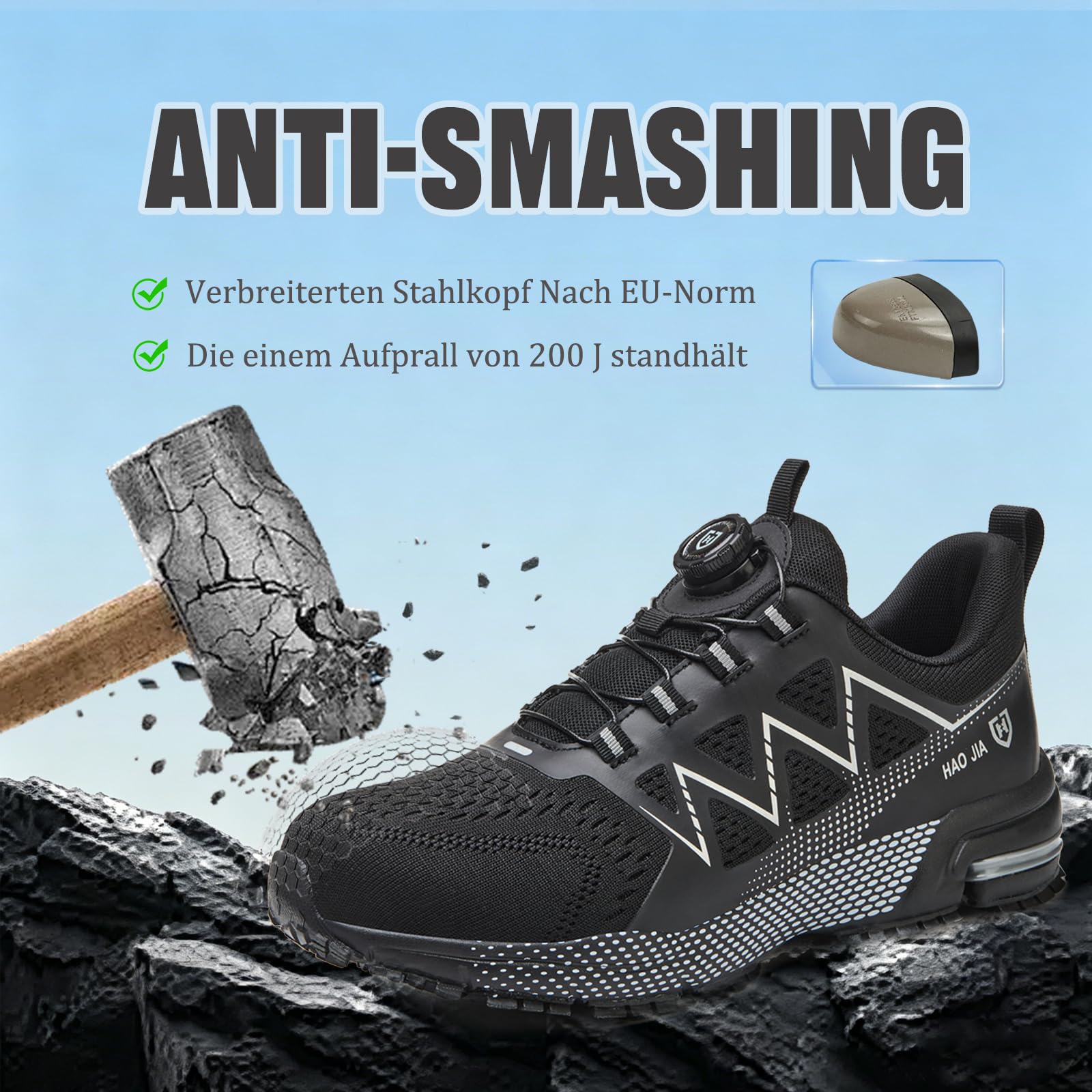 Arbeitsschuhe Herren Damen Sicherheitsschuhe Leicht Sportliche Atmungsaktiv Stahlkappenschuhe mit Schnellverschluss Drehverschluss Schutzschuhe