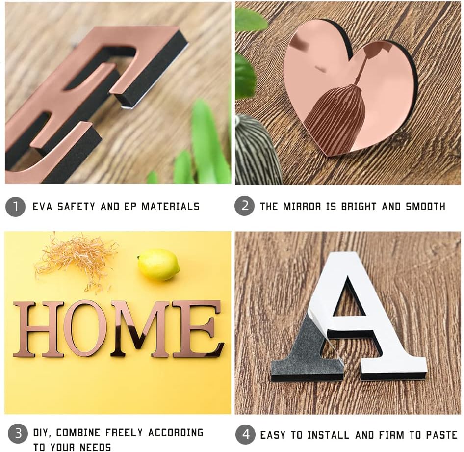 Miniatura 5 de Espejo acrílico 3D con letras engrosadas Espejo de plexiglás autoadhesivo de combinación libre DIY seguridad irrompible espejo pegatinas de pared