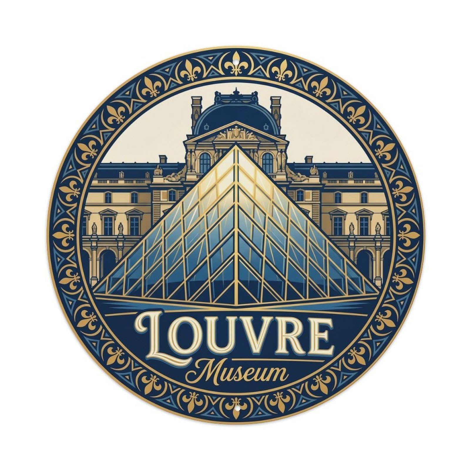 Vintage Travel Louvre Paris Museum Metal Tin Sign Plaque Wall Decor for Cafe, Club, Garden Round Metal Poster 8x8Inch