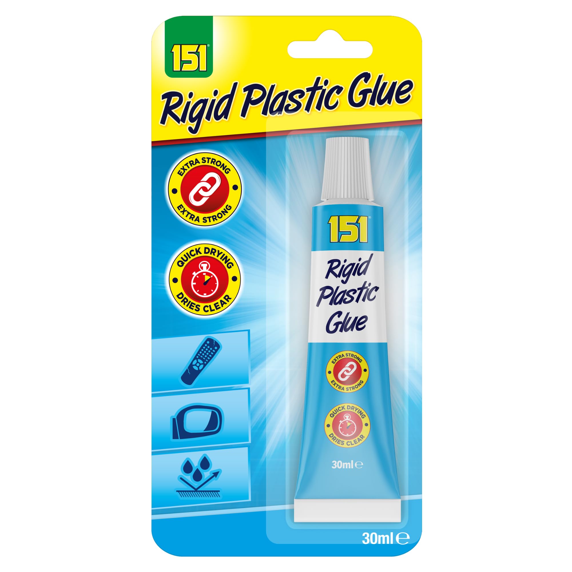 Clear 151 Rigid Plastic Glue - Extra Strong Quick Drying Adhesive (Dries 30Ml Tube)