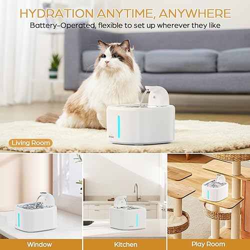 Miniatura 7 de Fuente de agua inalámbrica para gatos, fuente para gatos de 118 onzas3.5 L con bandeja de acero inoxidable, ultra silenciosa con sensor de