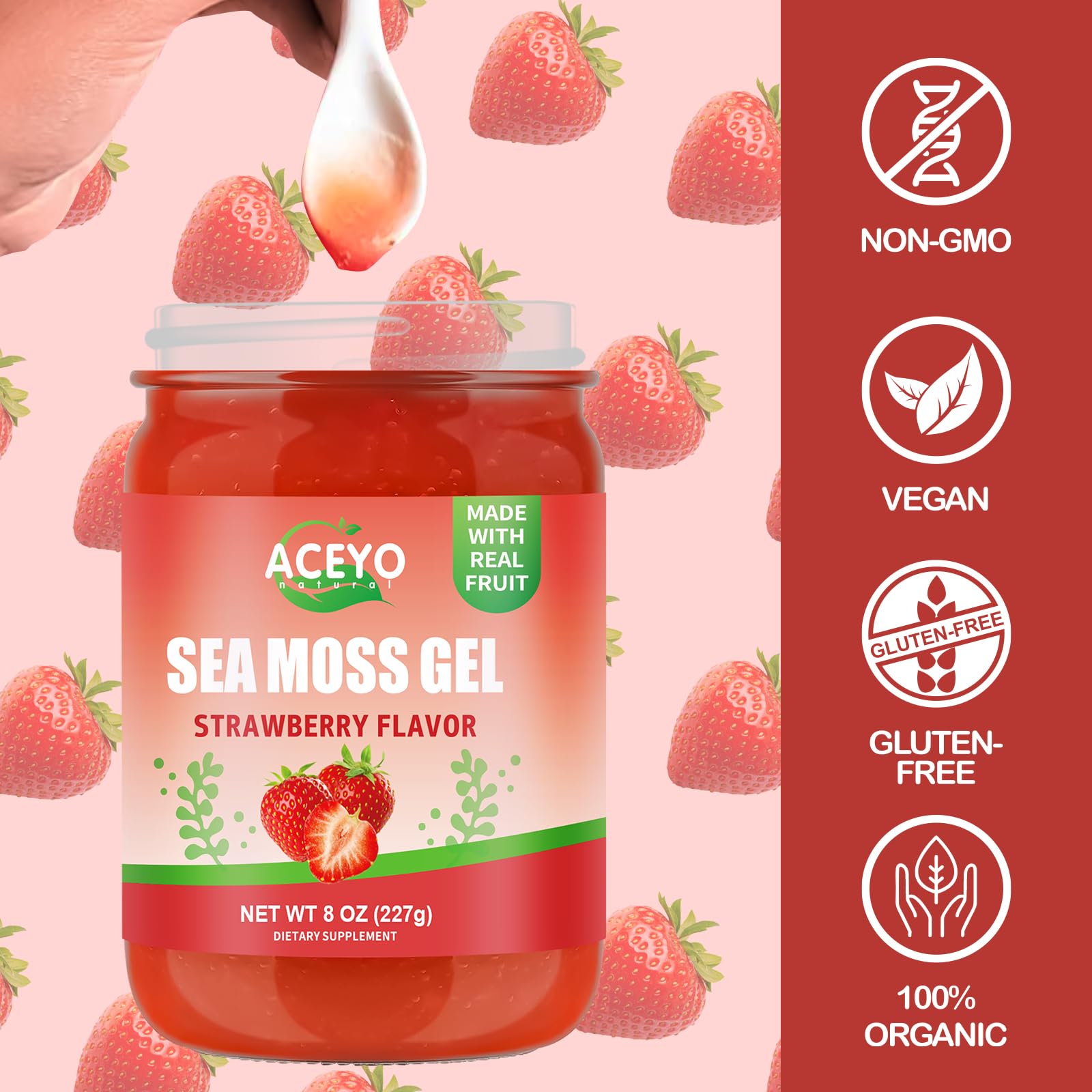 Amazon.com: (8 OZ) Natural Sea Moss Gel Raw Strawberry Flavor