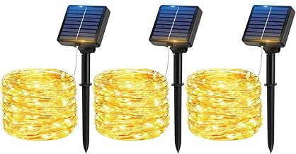 [3 Pack] Solar String Lights, 17M 150LEDs Solar Fairy Lights Outdoor Waterproof 8 Modes for Tree Patio Tent Yard Wedding Christmas - Warm White