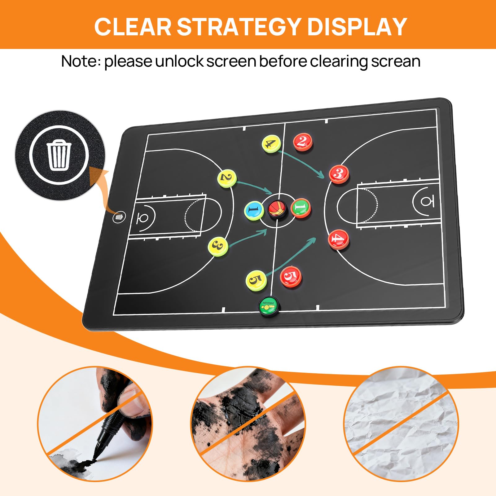 Tableau noir tactique LCD de 16 pouces pour basket-ball Carte électronique mise à jour Pad magnétique tactique avec cadre en ABS écologique, imperméable, résistant aux chutes avec stylo de basket-ball