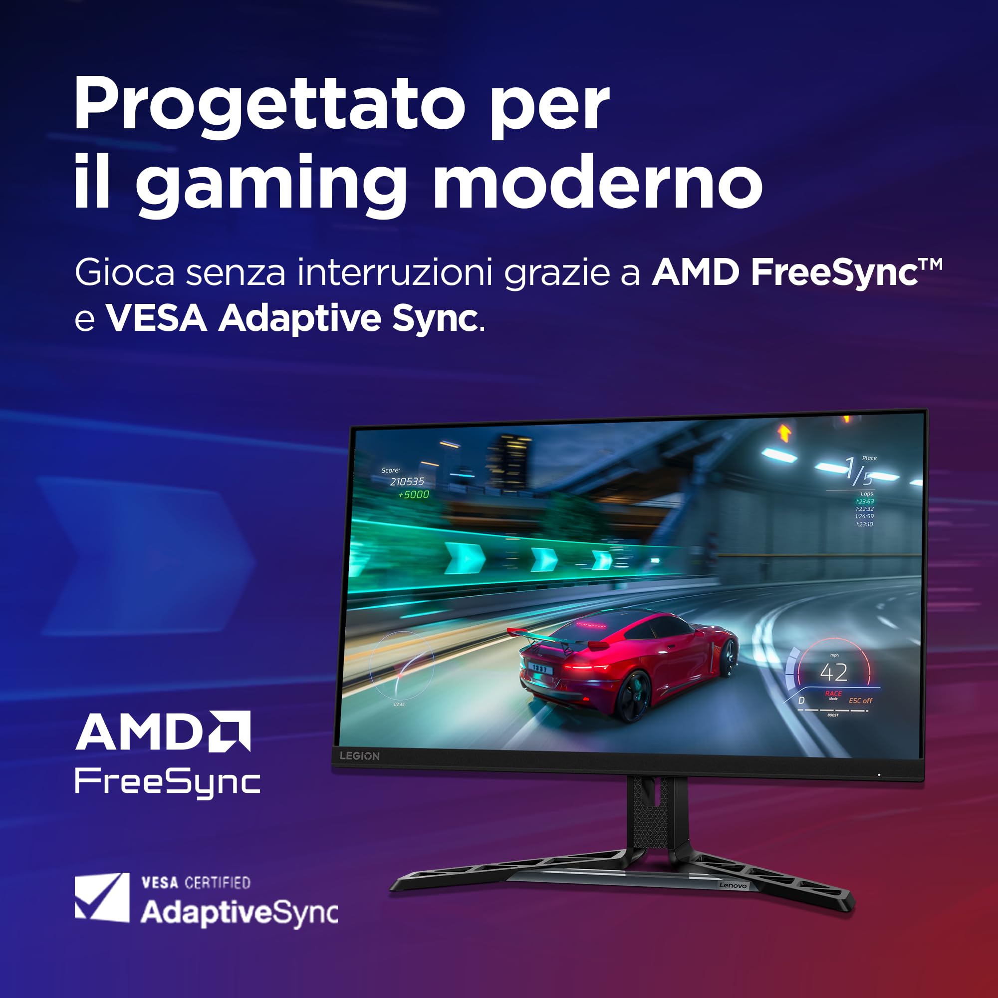 Lenovo Legion R27qe Gen 2 Gaming Monitor 27" QHD (2560x1440) IPS, 0.5ms MPRT, 200Hz, Porte 2x HDMI 2.1 e DisplayPort 1.2, Cavo DisplayPort incluso - Raven Black