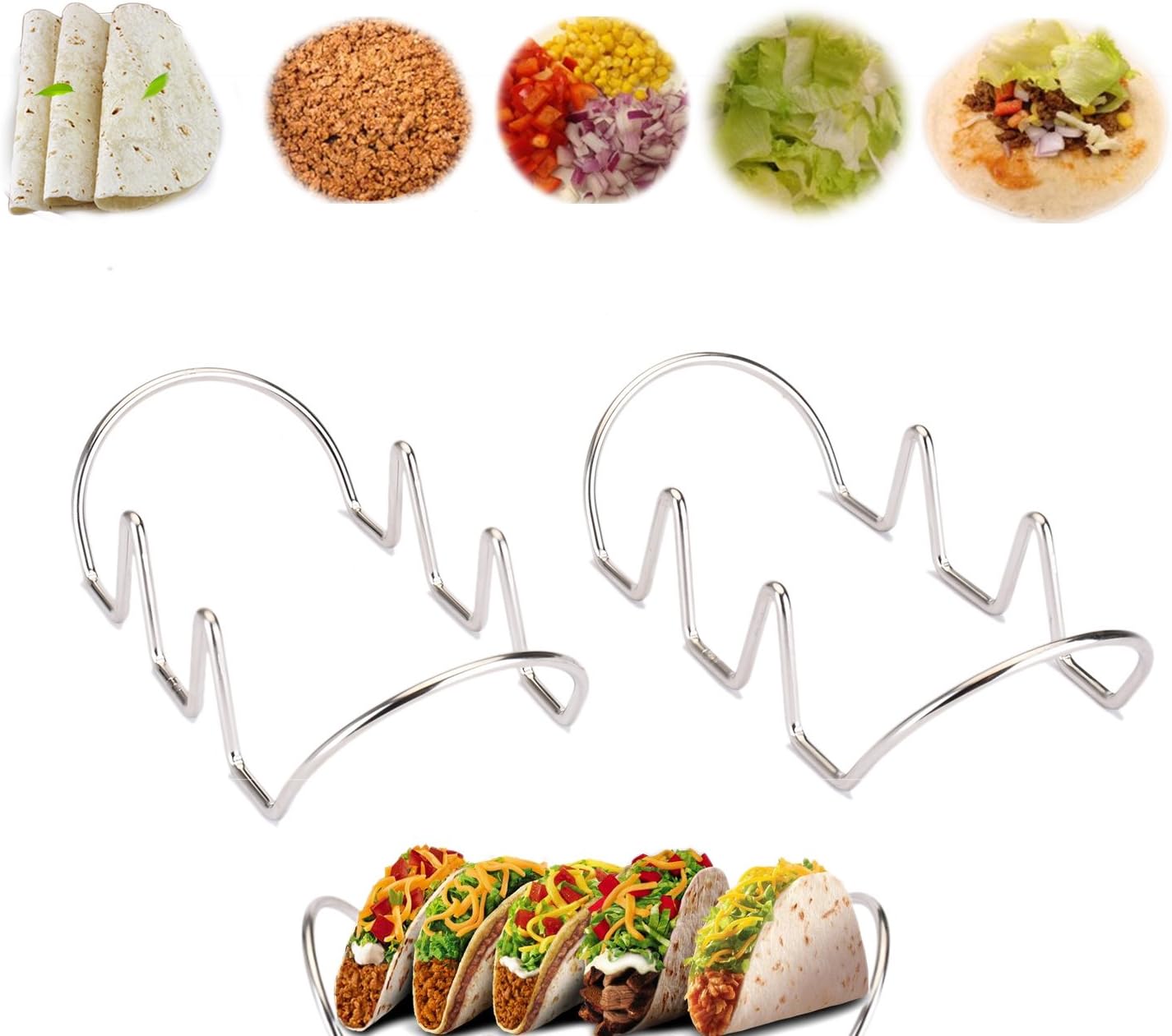 Taco Holder Stainless Steel Rack for Tacos Wraps Hot Dogs, Pack of 2