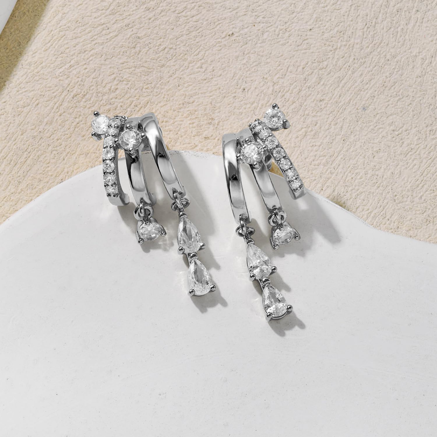 Hefanny Triple Huggie Stacked Earrings for Women Gold Chain Drop Dangle Earrings Cute Statement CZ Earrings Trendy Dainty Jewelry Gift - Image 9