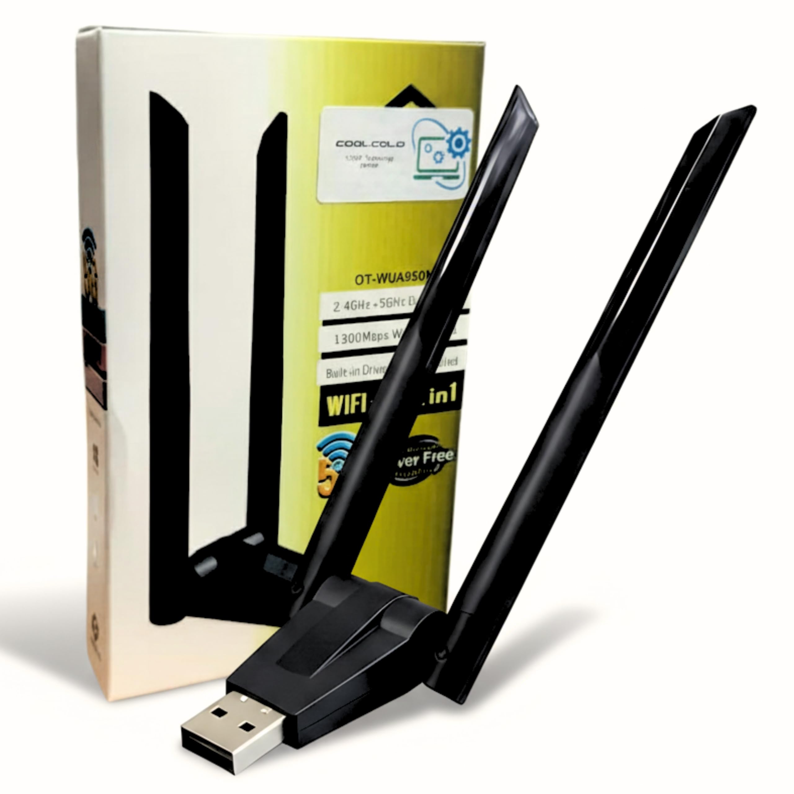 VIBOTON Smacc USB WiFi Adapter with Bluetooth 5.1 – Dual Band 1300Mbps Wireless Dongle 2.4GHz/5.8GHz – USB 3.0 802.11ac with High-Gain Antenna – Bluetooth Receiver for Laptop & Desktop (Black)