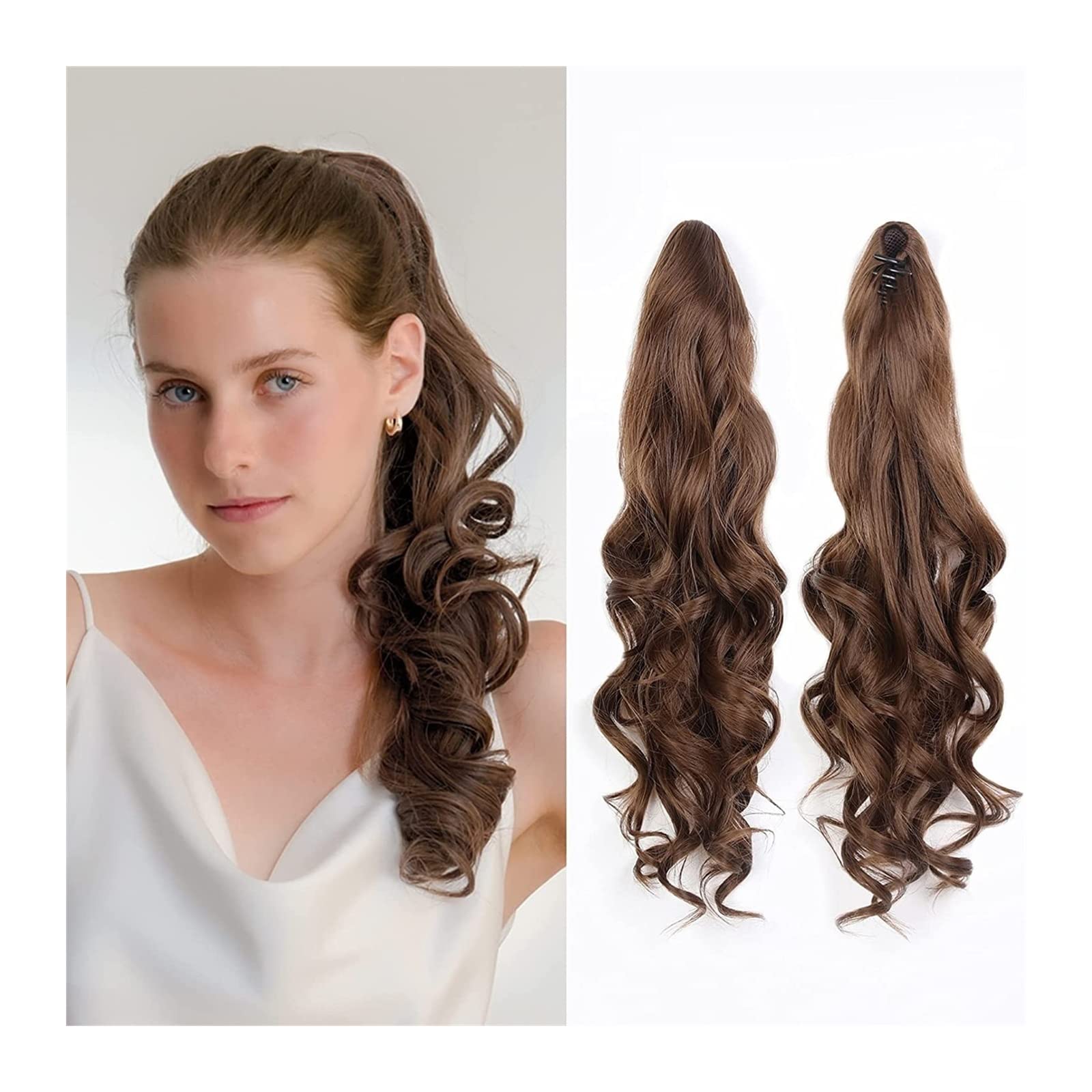 Haarteil für einen Dutt 1er-Pack Messy Bun Claw Clip Pferdeschwanz Haarverlängerung 18" Curly Braided Synthetic Haarspange Damen Perücke Dutt(003)