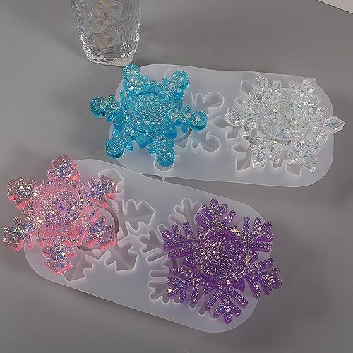 Miniatura 4 de Voaesdk 2 juegos de moldes de resina para candelabros de copo de nieve, portavelas de silicona para resina, moldes de fundición epoxi para bricolaje