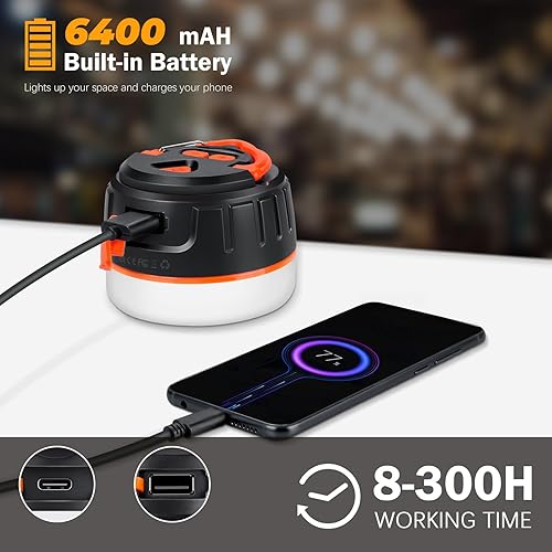Miniatura 4 de Linterna LED recargable de 1000 lúmenes, tiempo de funcionamiento de 300 horas, 6400 mAh, IPX5 impermeable para camping, senderismo, cortes de