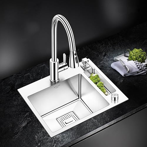 Miniatura 2 de Fregadero de cocina pequeño, fregadero de cocina de un solo tazón, grifo de cocina con rociador extraíble, fregaderos profundos para cocina,