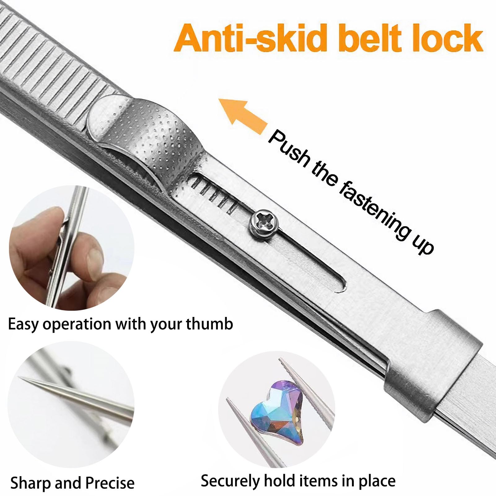 MIUPOO Adjustable Slide Lock Nail Art Tweezers,Nail Rhinestone Stickers Jewel Gem Craft Tweezer,Precision Slide Locking Antistatic Tweezers Set,2 Pieces - Image 3