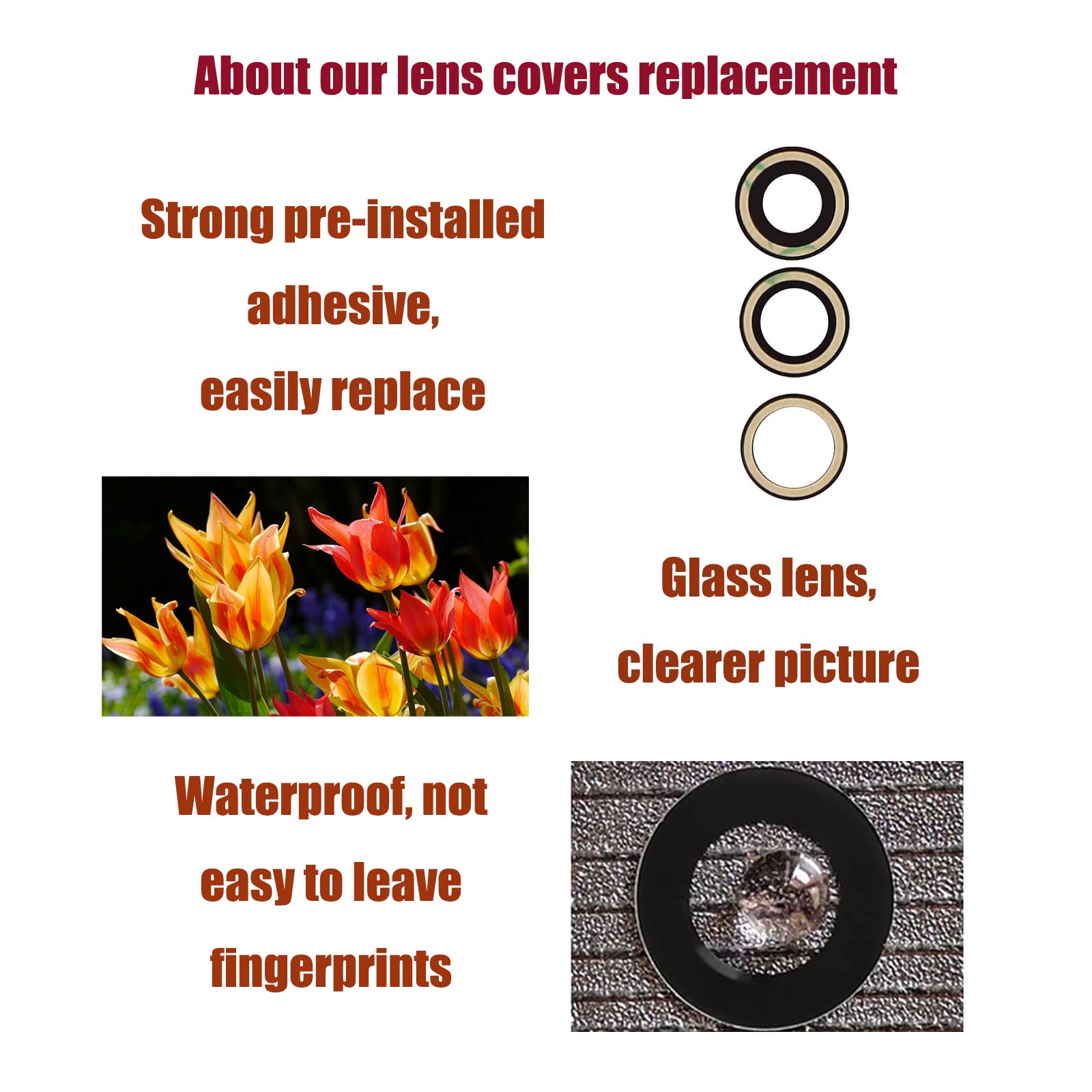 EmmaHelp 5set Back Camera Glass Lens For IPhone 14 12 11 13 Pro Max Plus X XS XR 8 7 Rear Cover Lens Big Camera Glass 3M Sticker