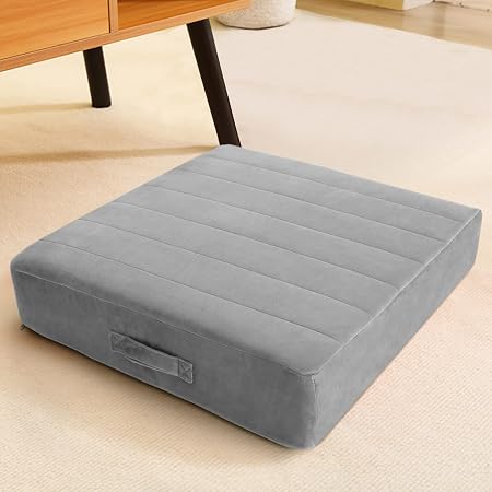 MeMoreCool Square Floor Pillow - 22x22 Inch, 5 Inch Thick Foam, Tufted Velvet Cover, Washable, Navy