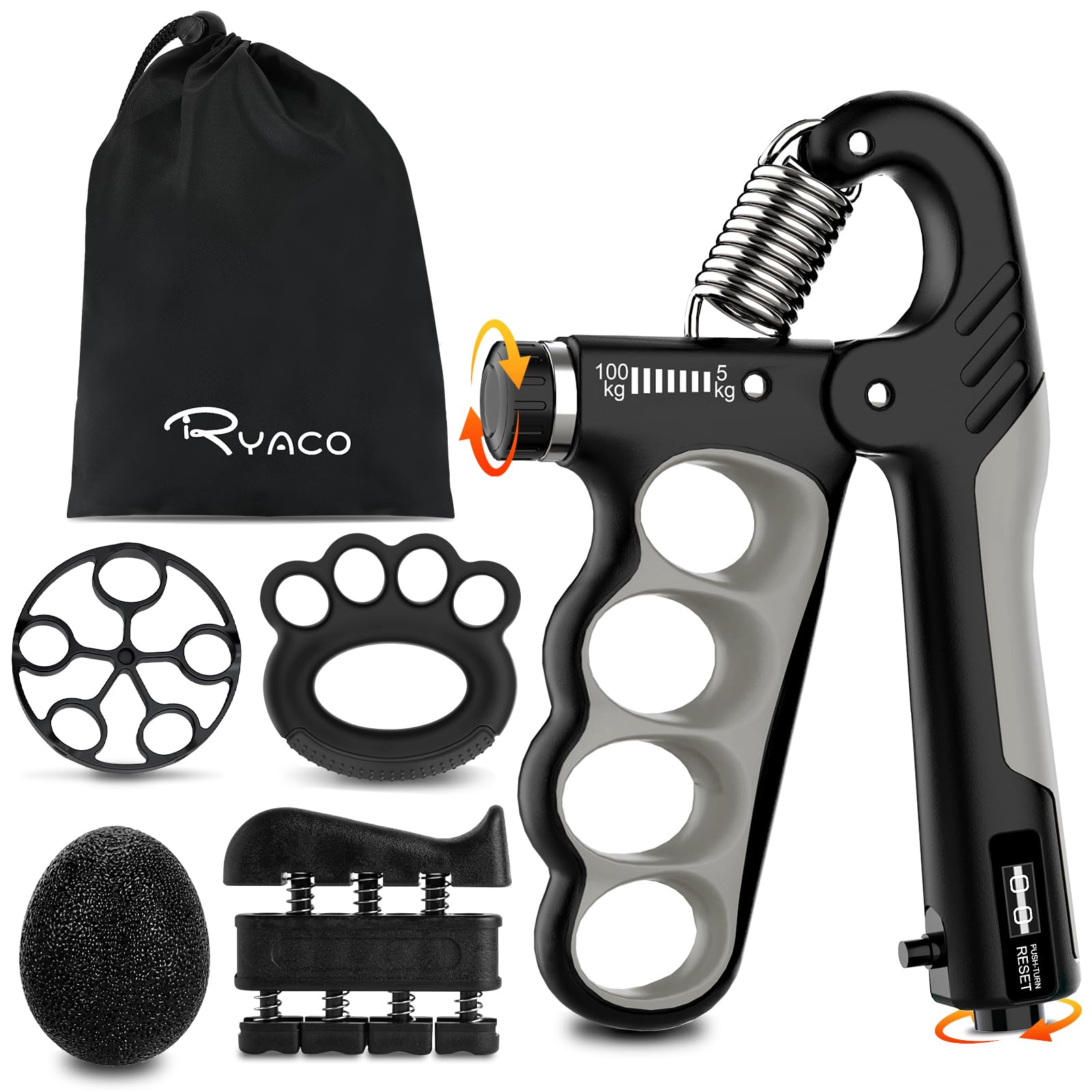RYACO Hand Grip Strengthener Kit, Adjustable Forearm Gripper(5-100 kg)
