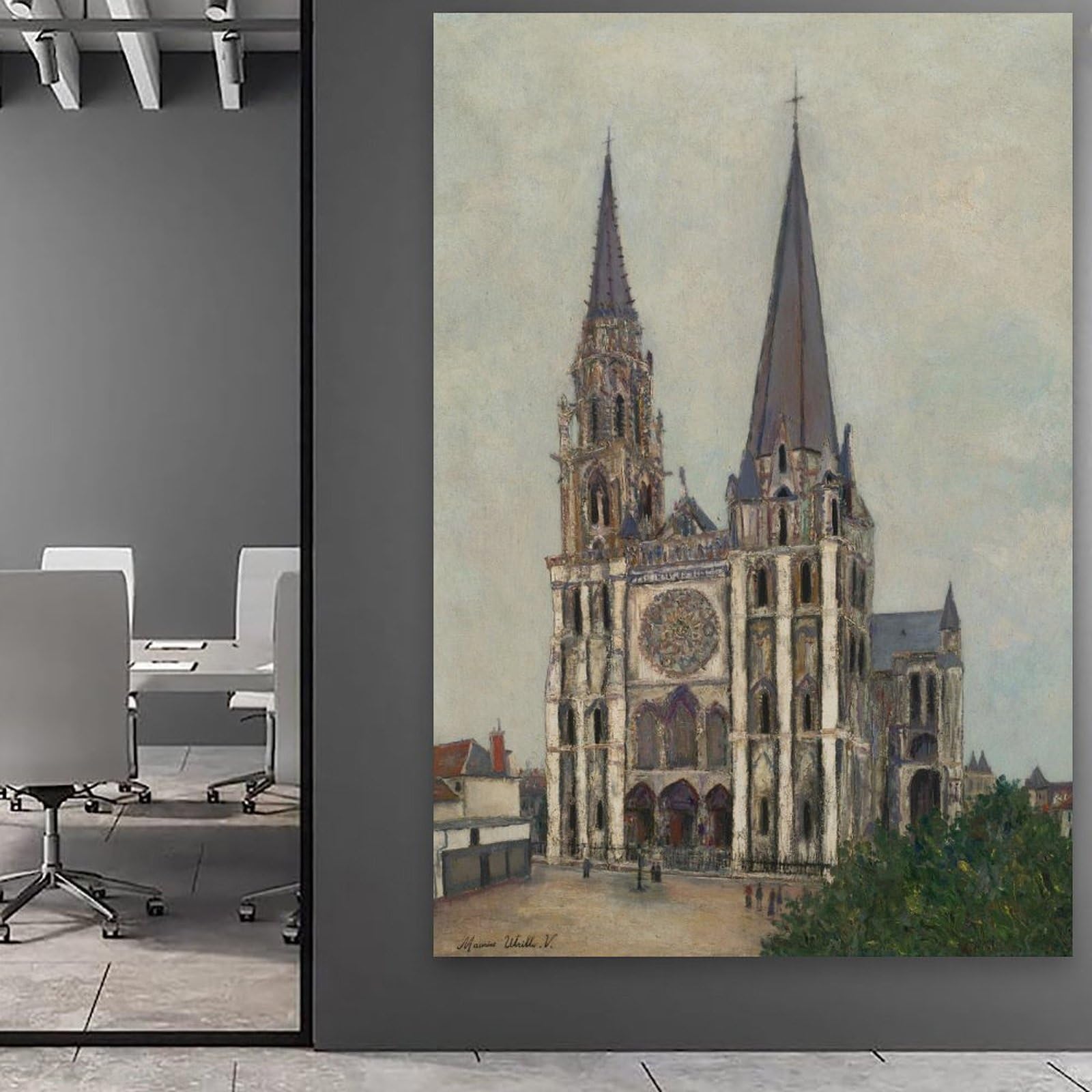 generisch The Cathedral of Chartres by Maurice UtrilloModernas Impresiones en lienzo, Cuadros Decorativos Para Habitaciones de Niños o Niñas, Murales para Sala de Estar Y Pinturas Con Motivos