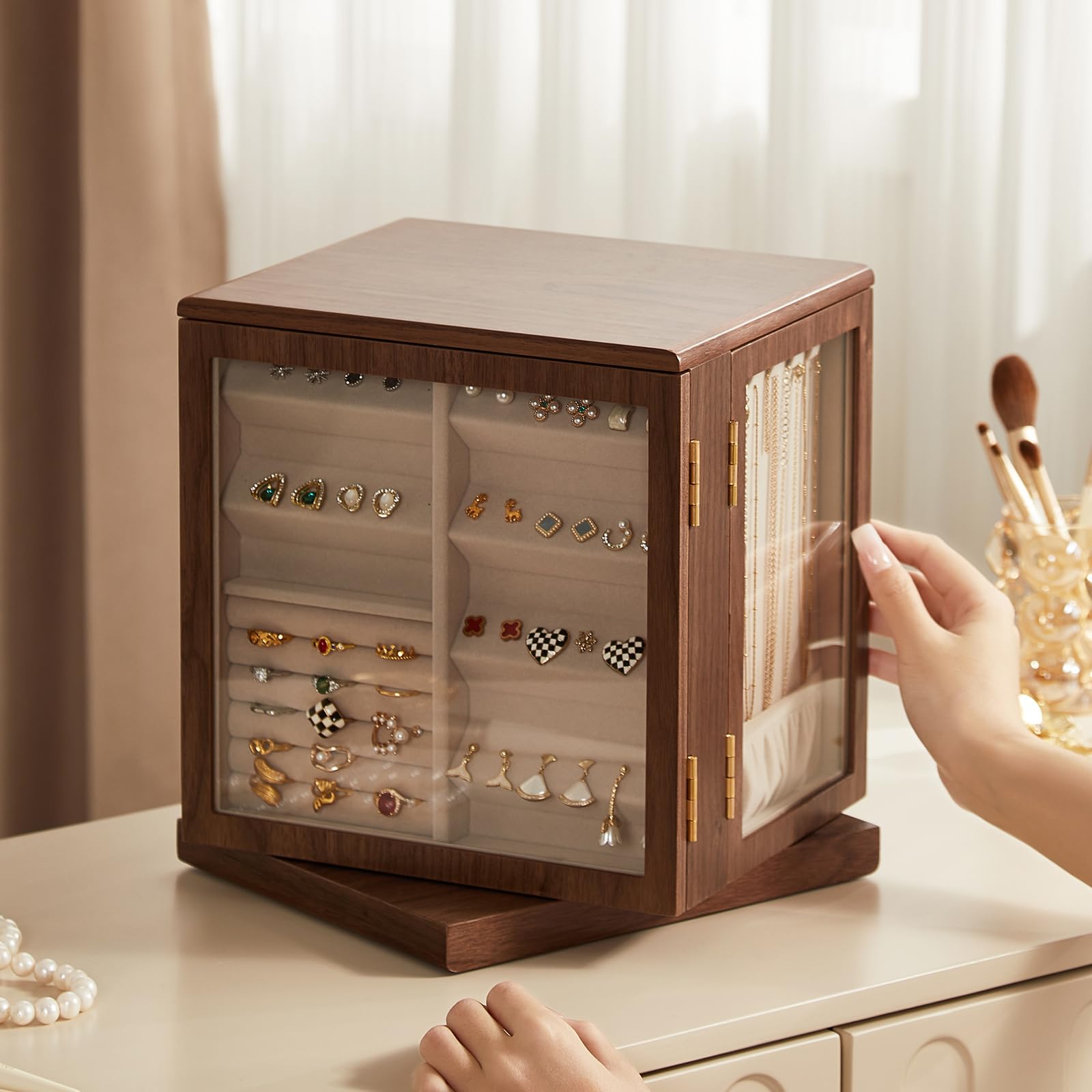 Amazon.com: CHOSIN Black Walnut Wooden Jewelry Box, 360° Rotating