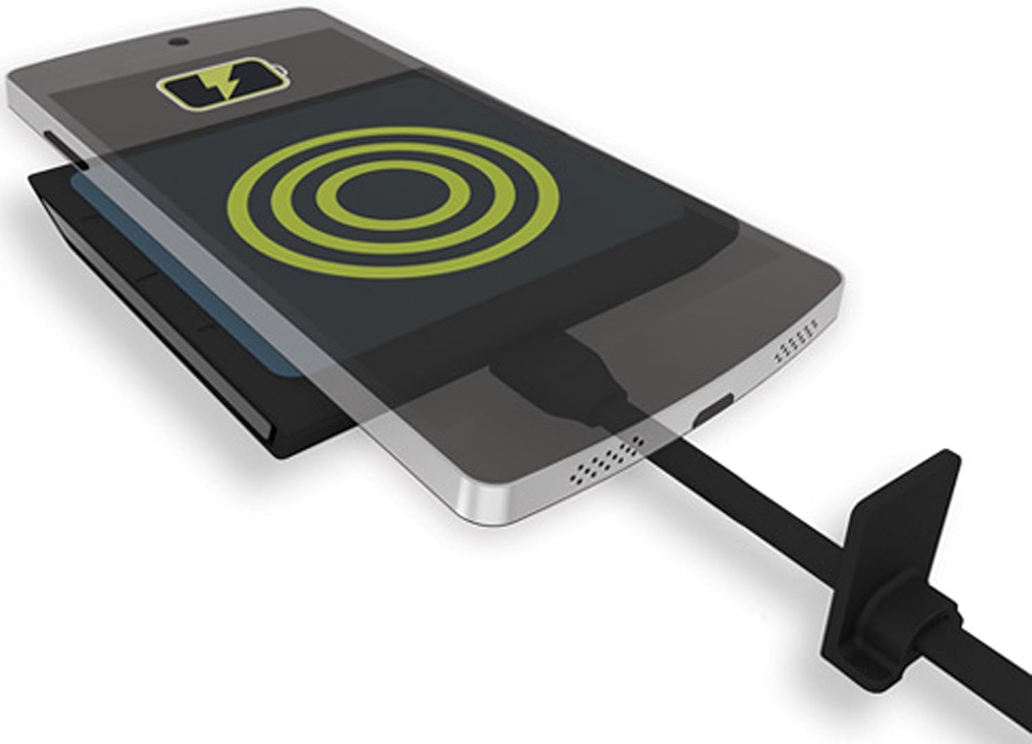 Smartphone placed on TYLT VU Solo charging pad, showing charging animation