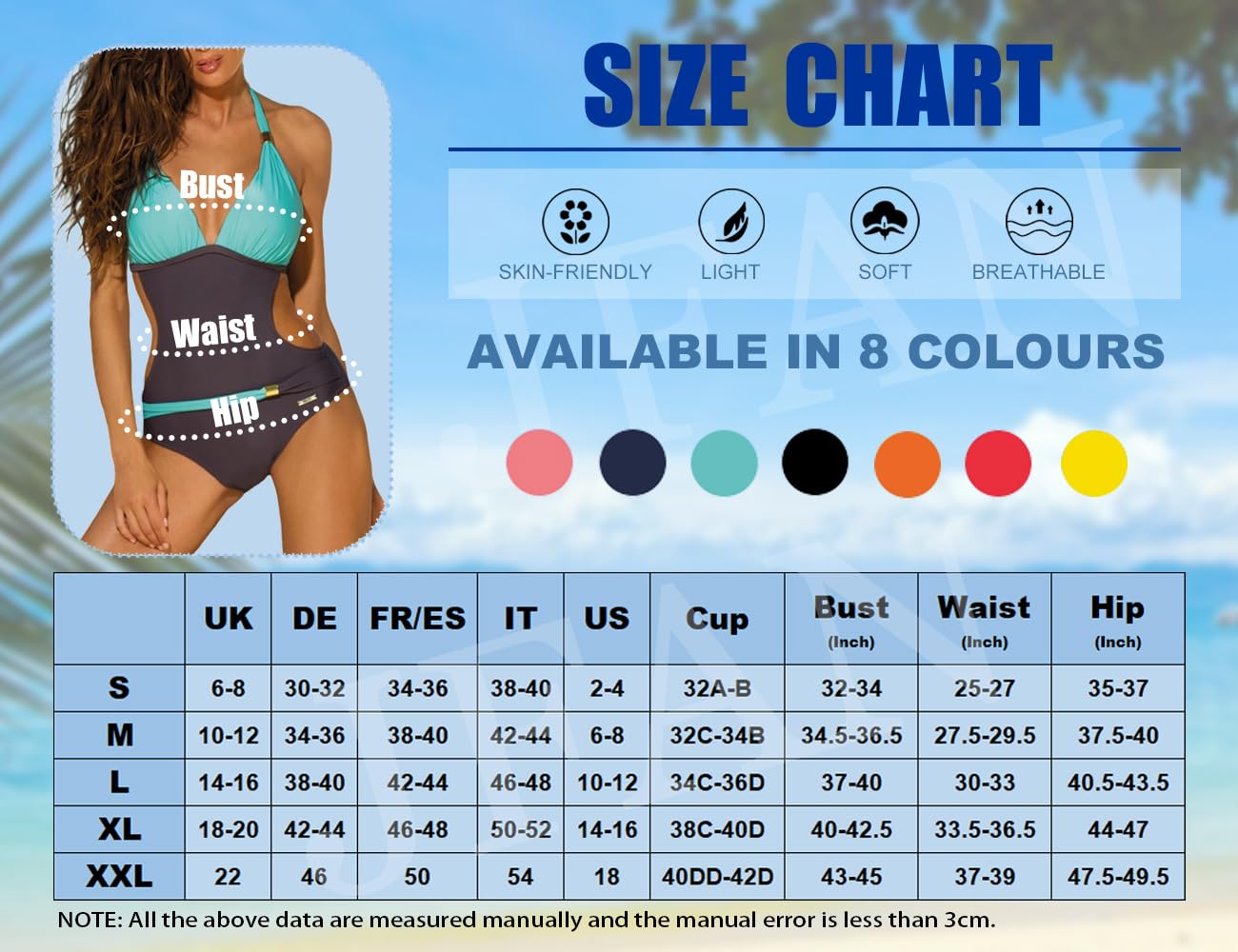 JFAN Femme Maillot De Bain 1 Pièce Col V Bloc De Couleur Elégant Tankini Contrôle du Ventre Amincissante Slim Grande Taille Svelte Siamois Bikini
