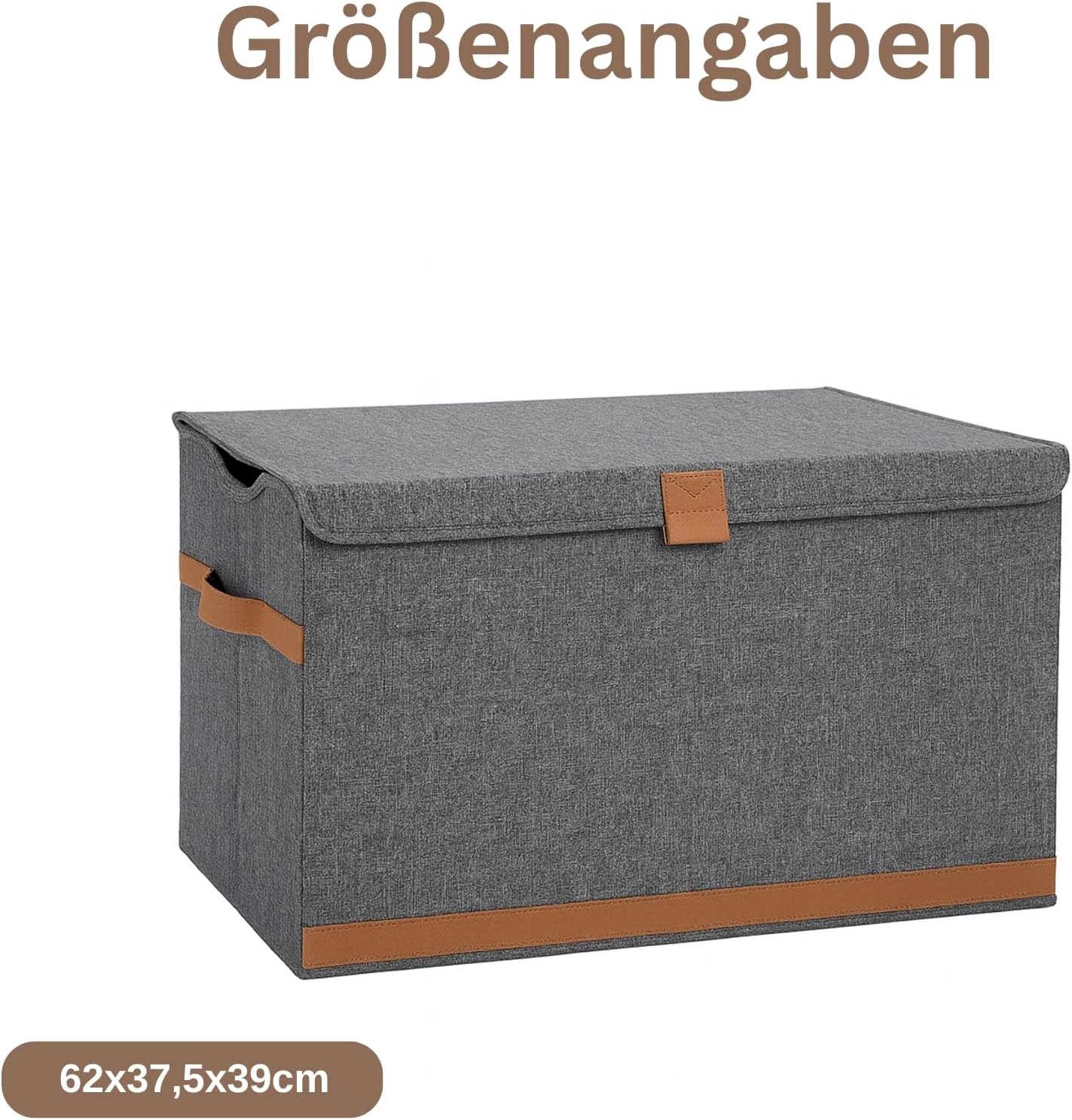 hausleben Faltbare Aufbewahrungstruhe mit Deckel und Griffen, Grau Leinenoptik
