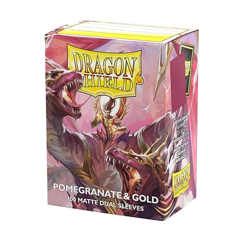Dragon Shield Matte Dual Pomegranate/Gold Sleeves (100-Pack) - Standard Size TCG Card Sleeves 63x88mm - Fully Opaque Red/Gold with Black Interior - Optimized for MTG, Pokémon, & Lorcana - Red