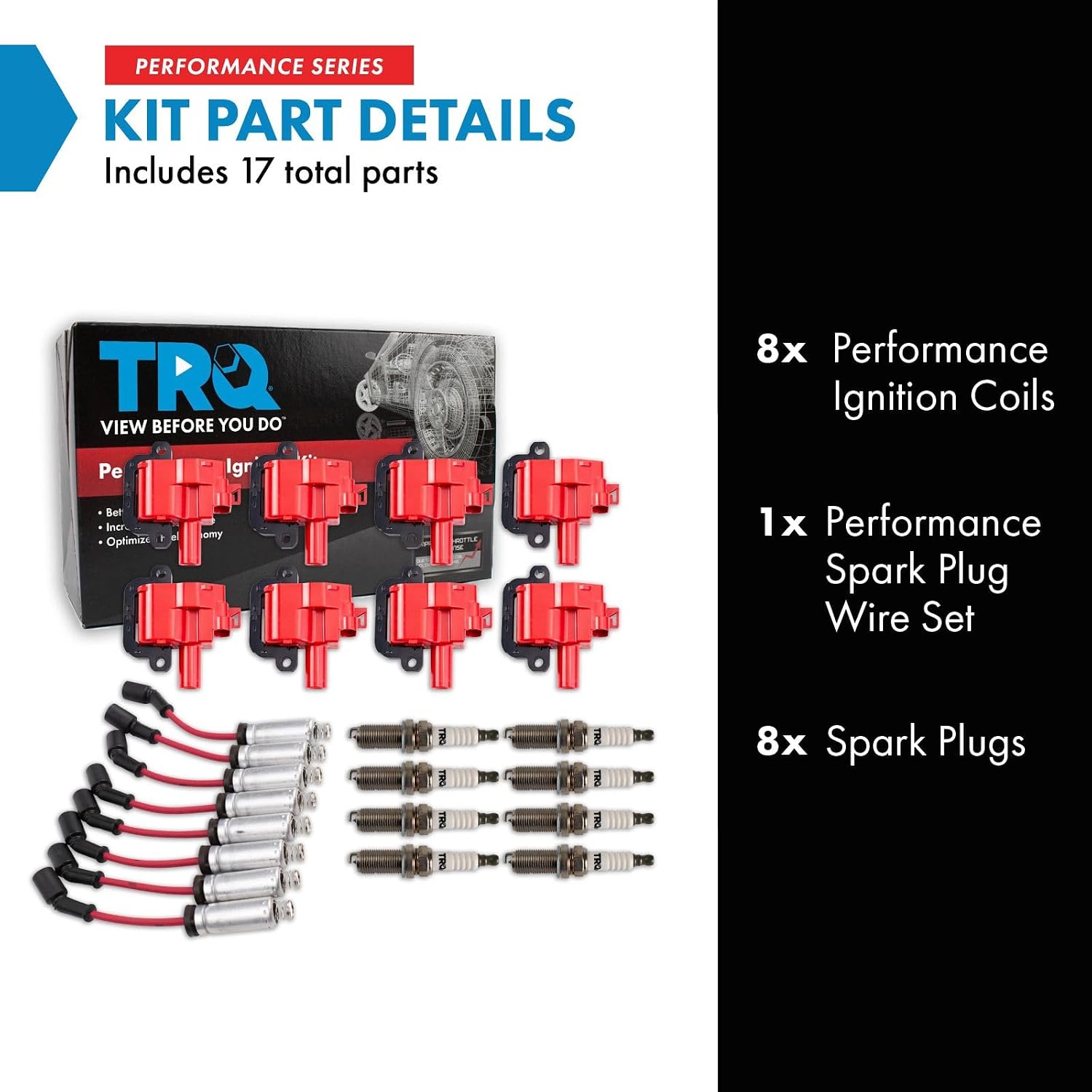 TRQ Performance Ignition Coil and Spark Plug Kit 17 Piece Iridium Spark Plugs Compatible with 1998 Chevrolet Camaro 1998 Pontiac Firebird