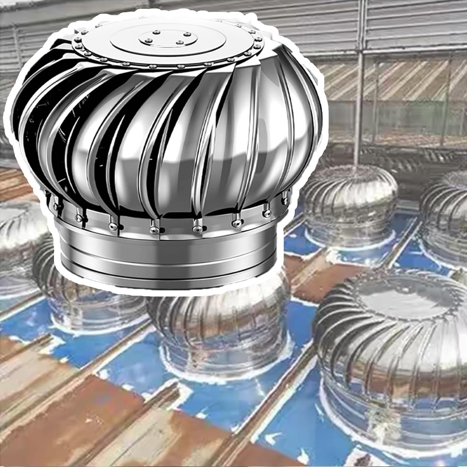 IvyLoutish 110mm/4.3in, 304 Roof Wind Turbines Cap Vent, No Consumption Mute Roof Flue Vent, for Chimney Outlet Easy to Install Unpowered Rotation Rainproof Ventilator