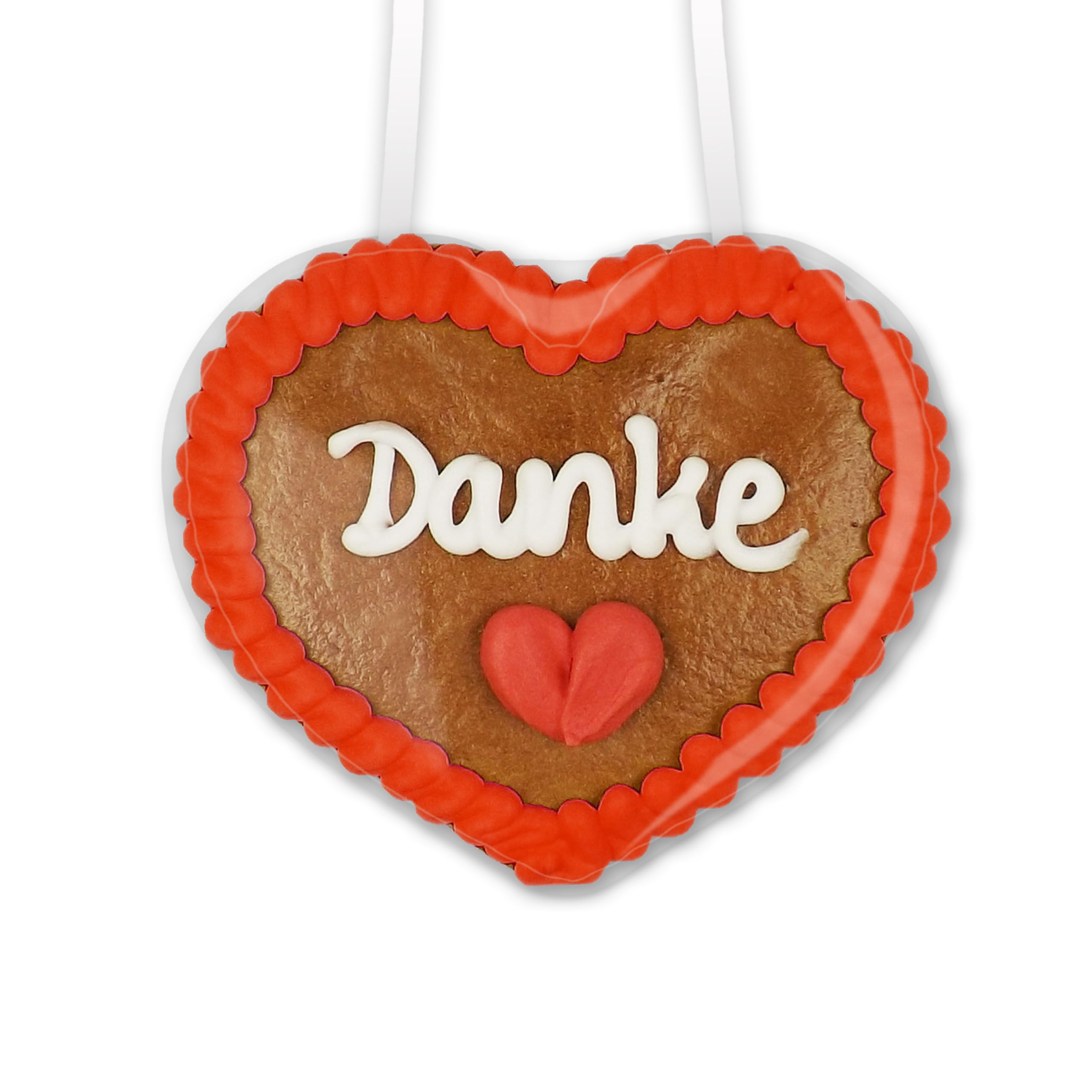 20x Lebkuchenherz mit Spruch "Danke", 8 cm, Rand: Rot LEBKUCHEN WELT