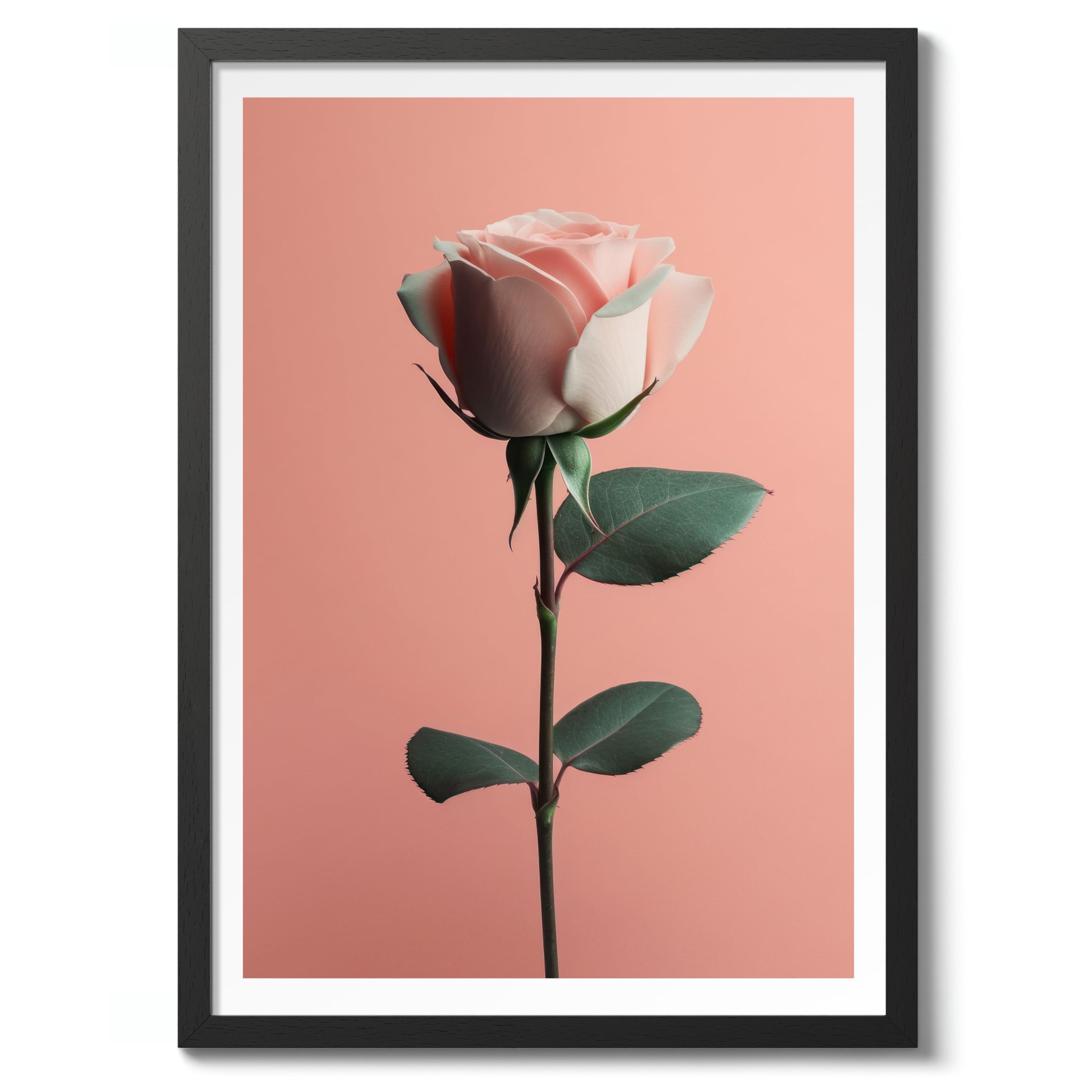 Rose Flower Poster, Colourful Floral Home Decor Wall Art, Abstract Colourful Minimalist Bedroom Artwork Gallery, Archival Matte, A5 (Black Frame) - 21x14.8cm — image 1