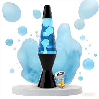 AONESY Liquid Motion Lamps for Adults Kids, 14.5'' Lamp Light Blue Liquid & White Wax Retro Astro Lamp for Home Decoration Beautiful Light Gift for Christmas Birthday-Black Bottle [Energy Class F]