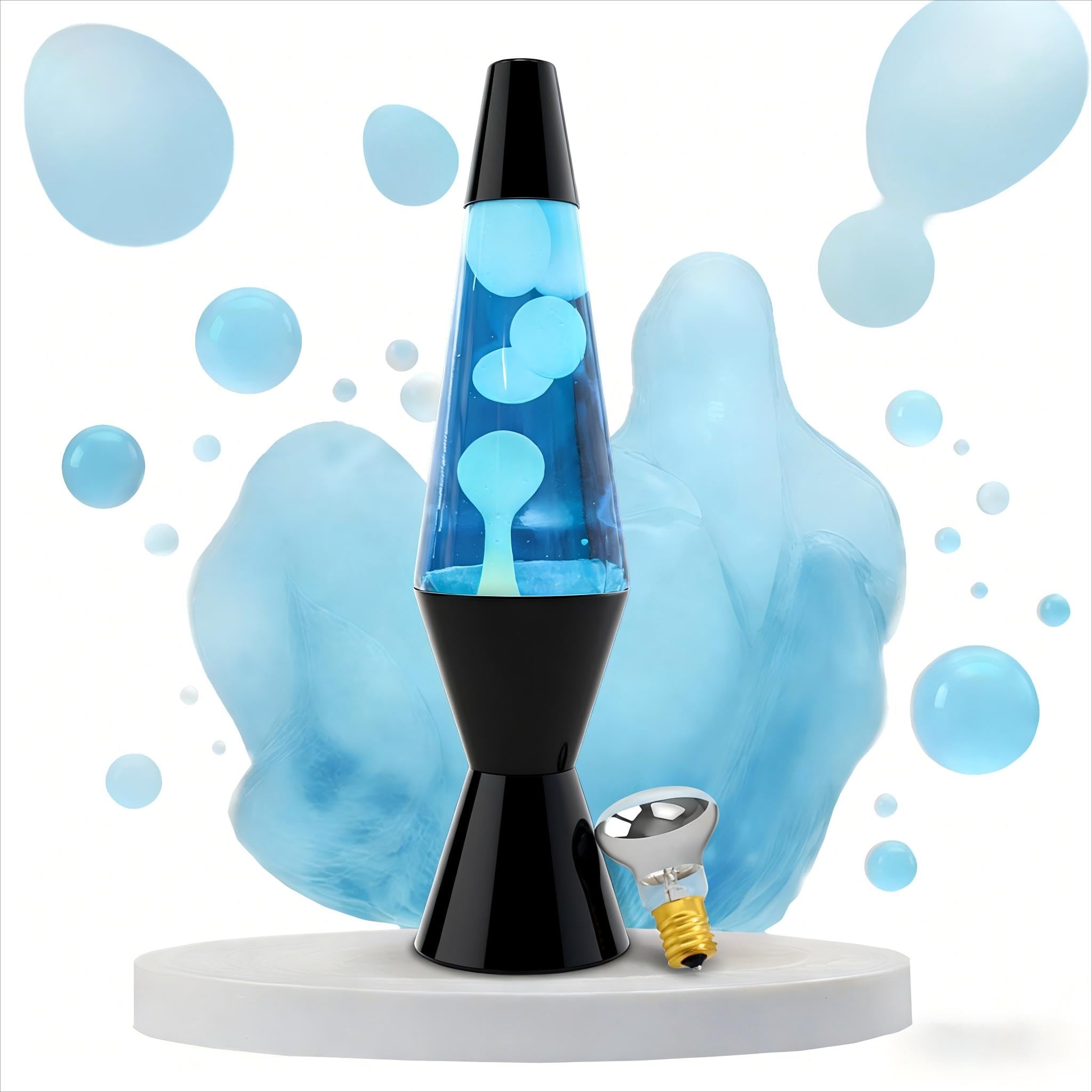 AONESY Liquid Motion Lamps for Adults Kids, 14.5'' Lamp Light Blue Liquid & White Wax Retro Astro Lamp for Home Decoration Beautiful Light Gift for Christmas Birthday-Black Bottle