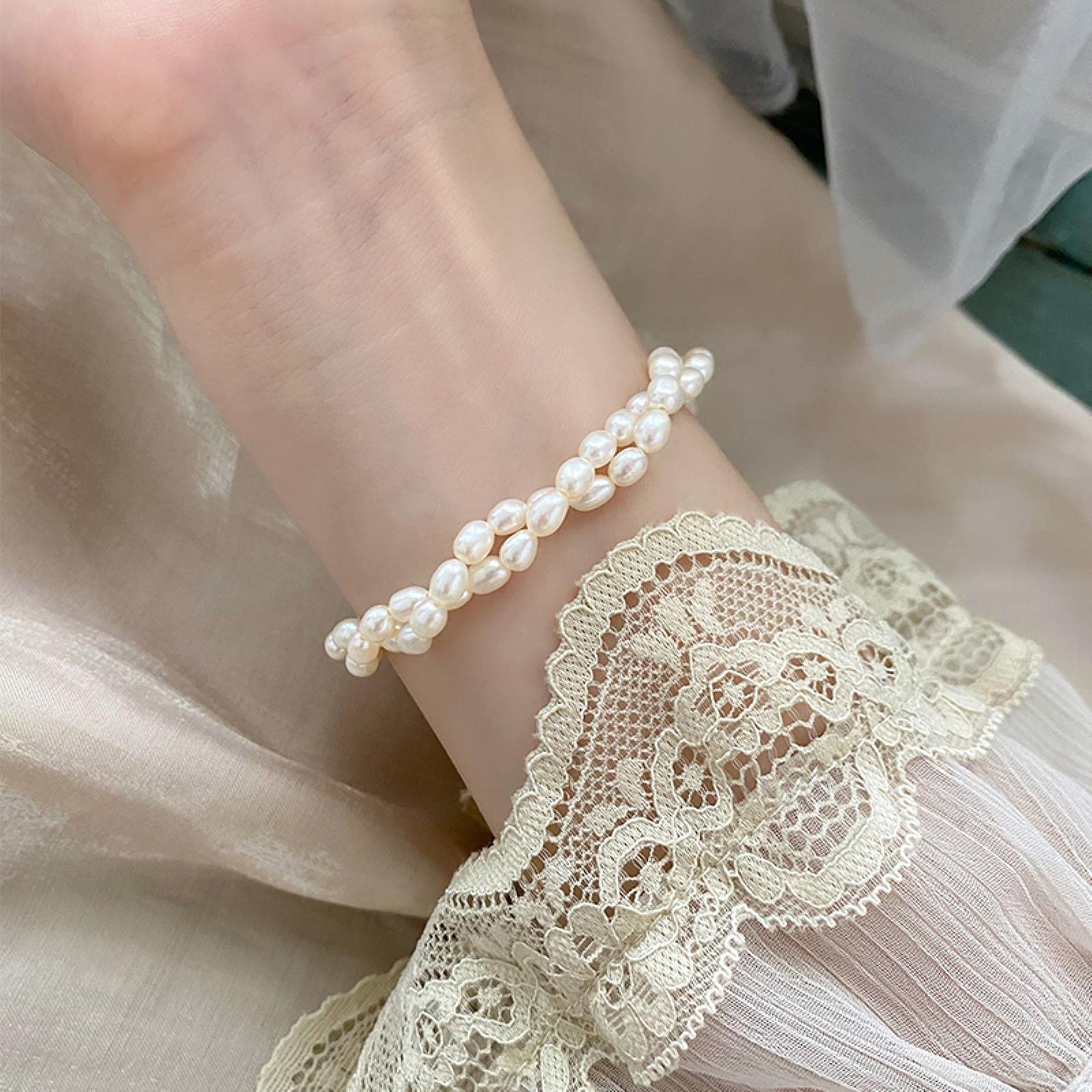 SALAN Pulsera Doble De Perlas De Agua Dulce Natural Joyería De Moda Para Mujer De Plata De Ley 925