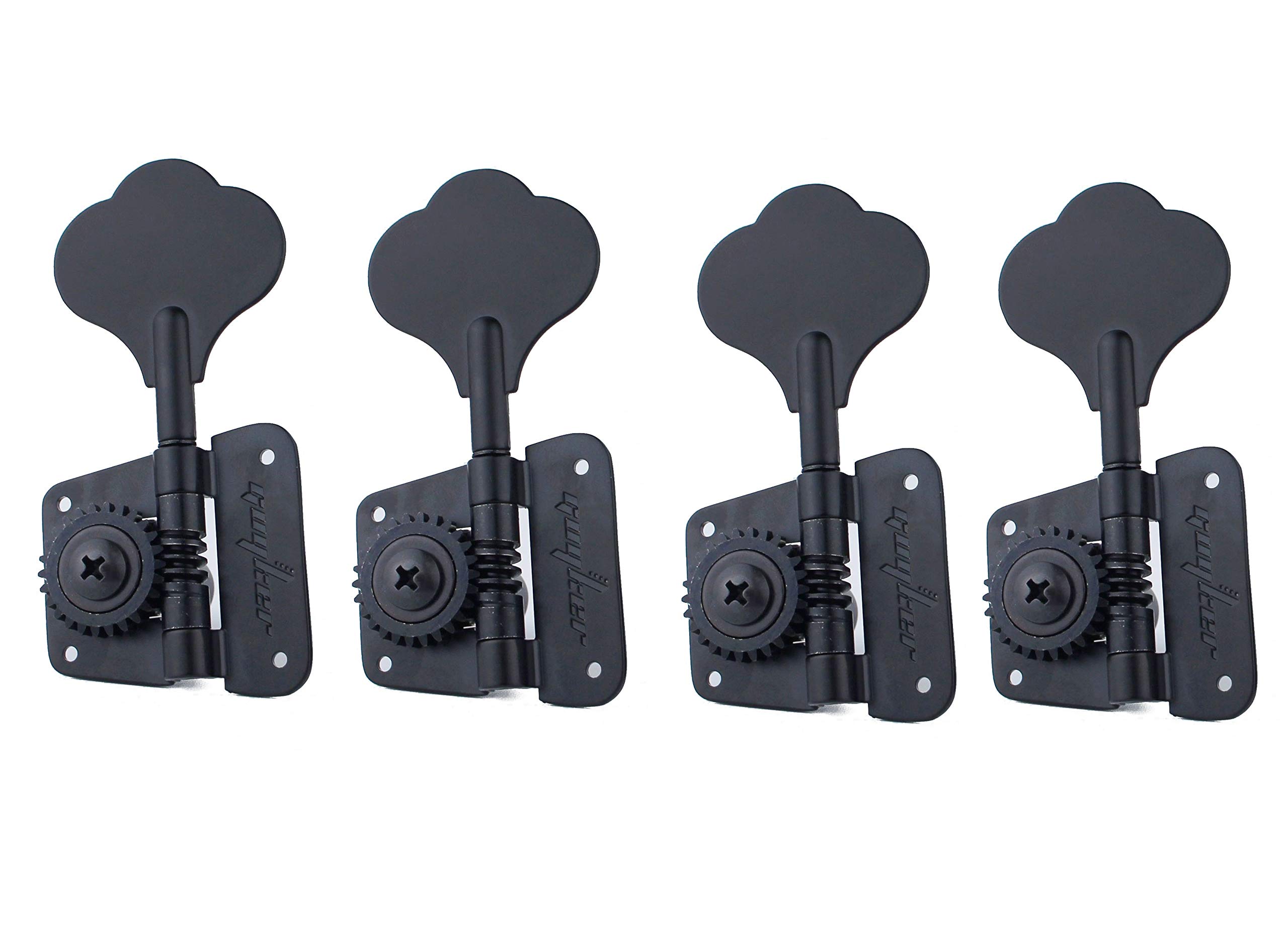 Guyker Bass Tuners (4 for Left) - 1:20 Ratio Open Gear Tuning Key Pegs Machine Head Replacement for Electric Jazz Guitar Bass or Precision Instruments - GK530 Black