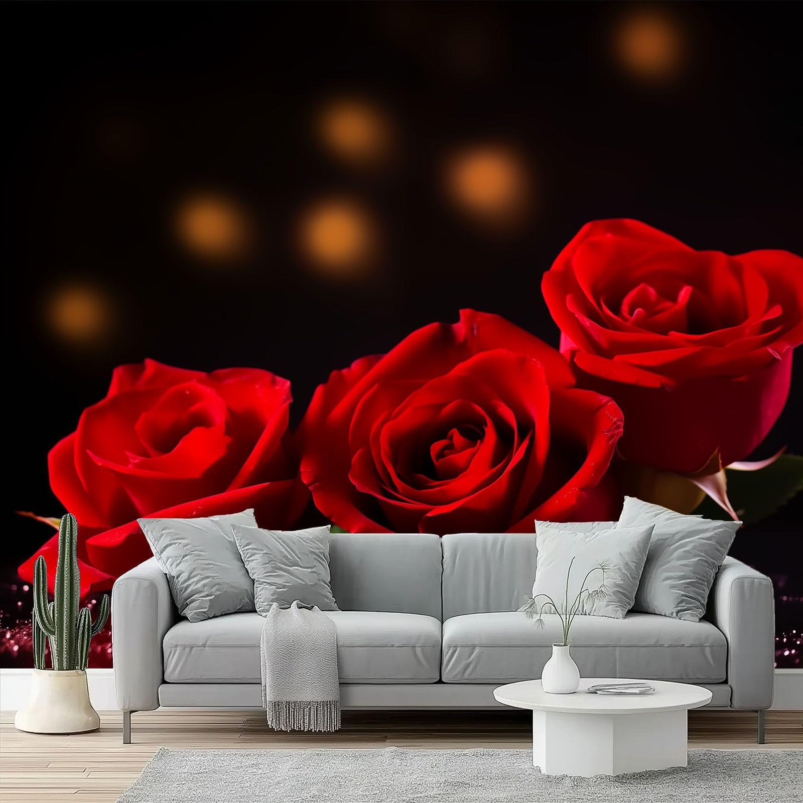 Décoration murale colorée papier peint fleurs de roses salon