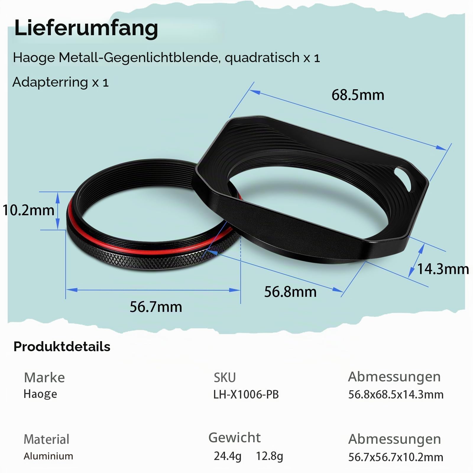 Haoge Square Metall Objektivblende with 49mm Uv Filter Adapter Ring for Fujifilm X100VI Fuji X100V X100F X100T X100S X70 Fuji Photo Camera Accessories Hollow Out Designed Black