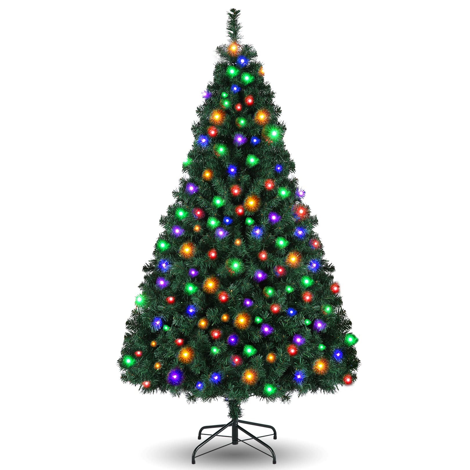 Photo 1 of 6 ft Artificial Prelit Christmas Tree with 300 Warm White & Multi-Color Lights, Premium Spruce Xmas Tree with 918 Branch Tips & Metal Stand, Hinged Artificial Tree for Home, Office, Party Decoration Prelit tree